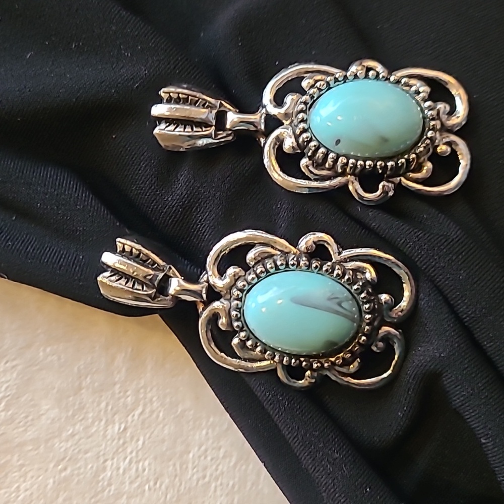 Natural Turquoise and Silver finish Earrings